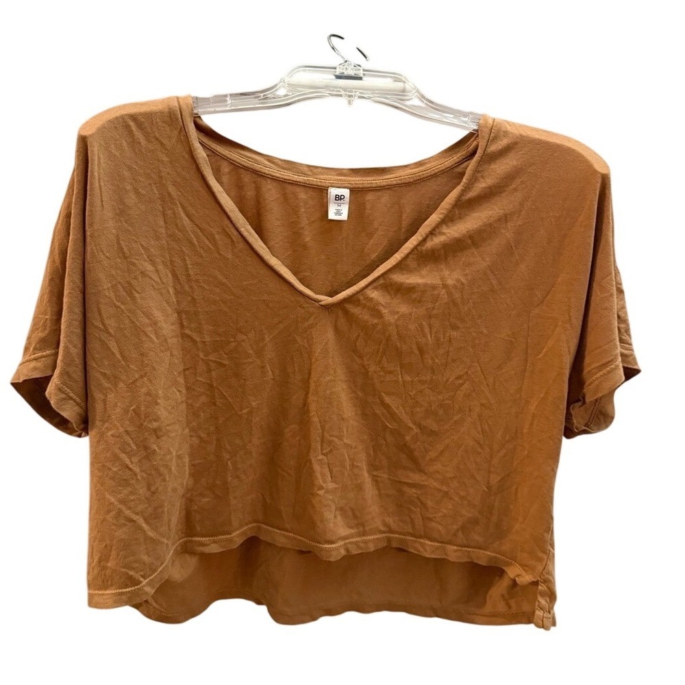 BP Nordstrom Womens V-Neck Crop Top Cognac Brown High Low‎ Short Sleeve Tee M